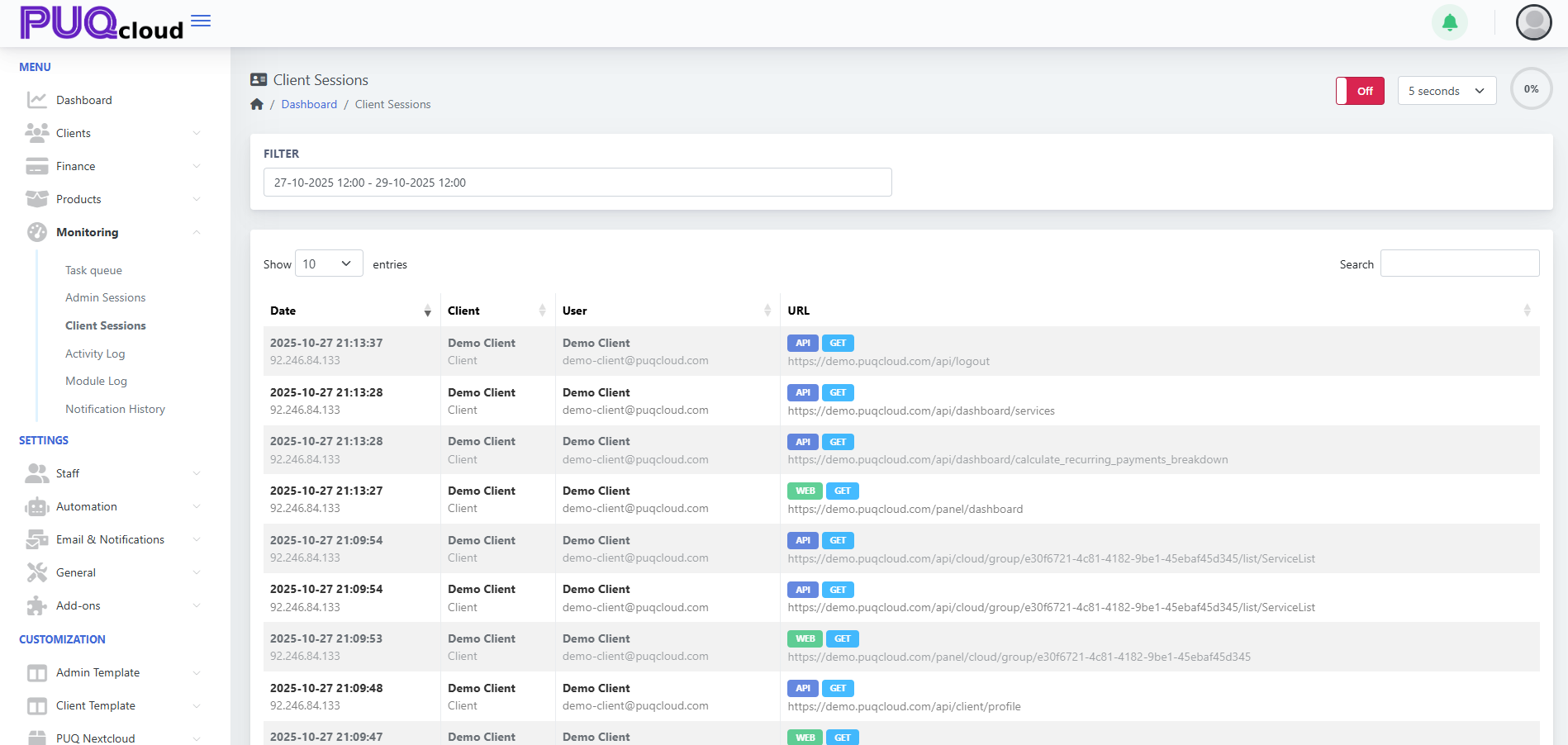 Client Sessions Overview