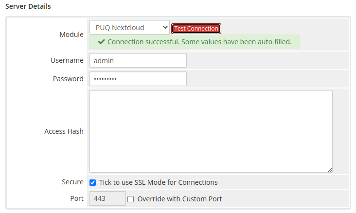 Add server - module settings