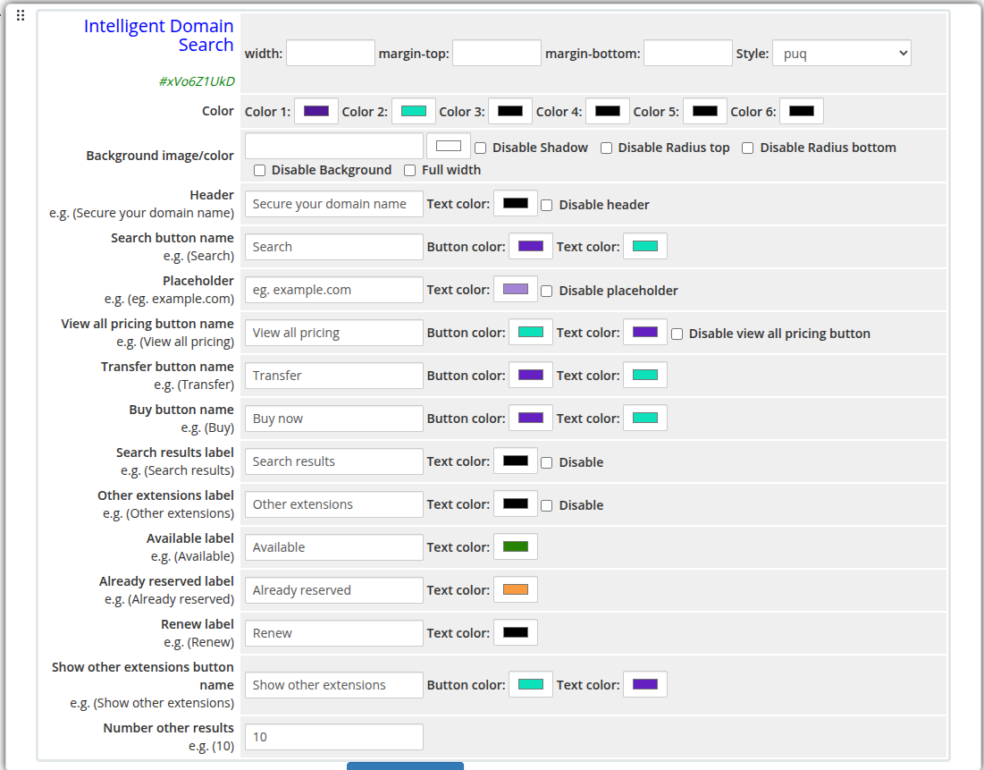 Intelligent Domain Search widget on the frontend
