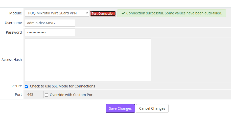 WHMCS Server Details