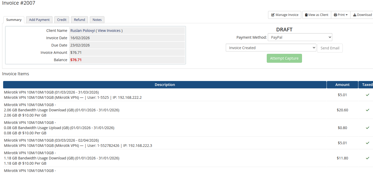 Invoice — modified line item descriptions
