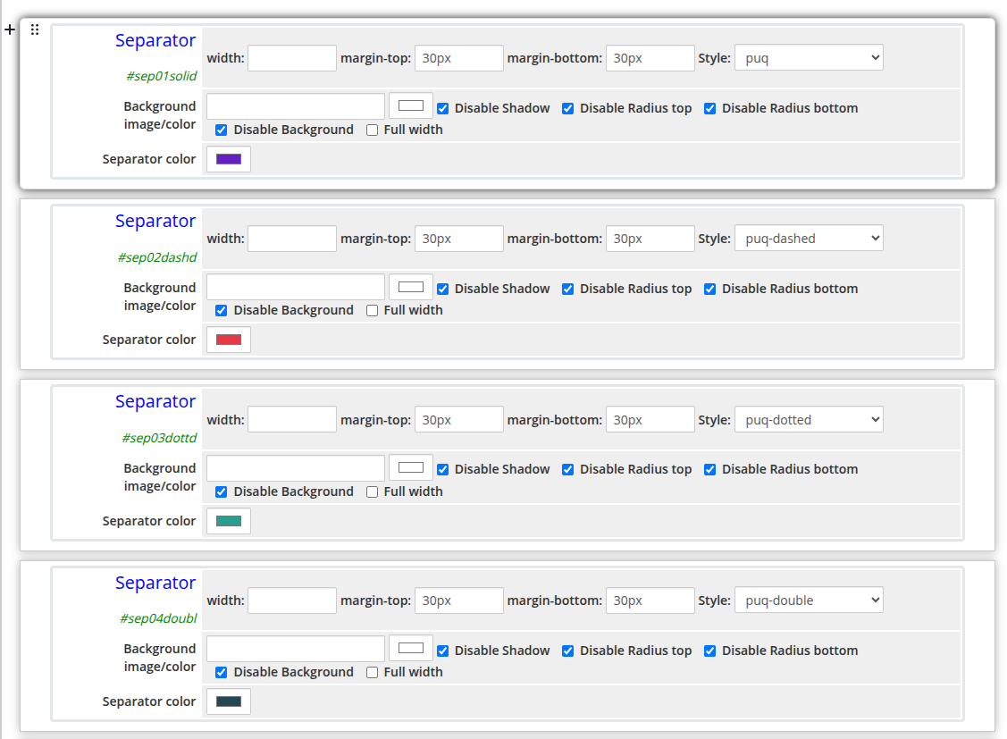 Separator widget in the page editor