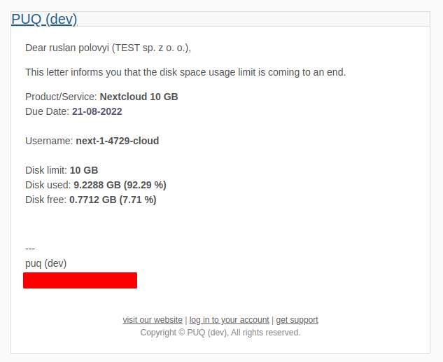 Email notification example