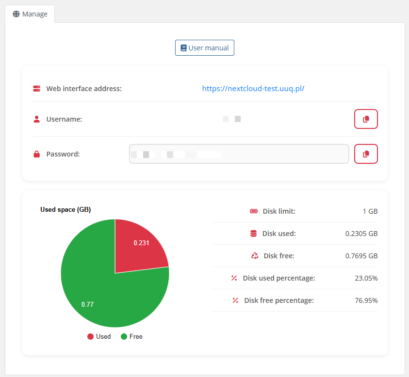 Client area home screen