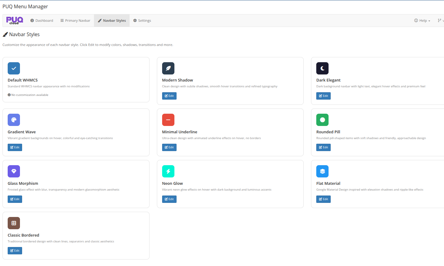 Navbar Styles list with all 10 styles