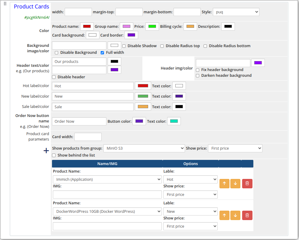 Product Cards widget in the page editor