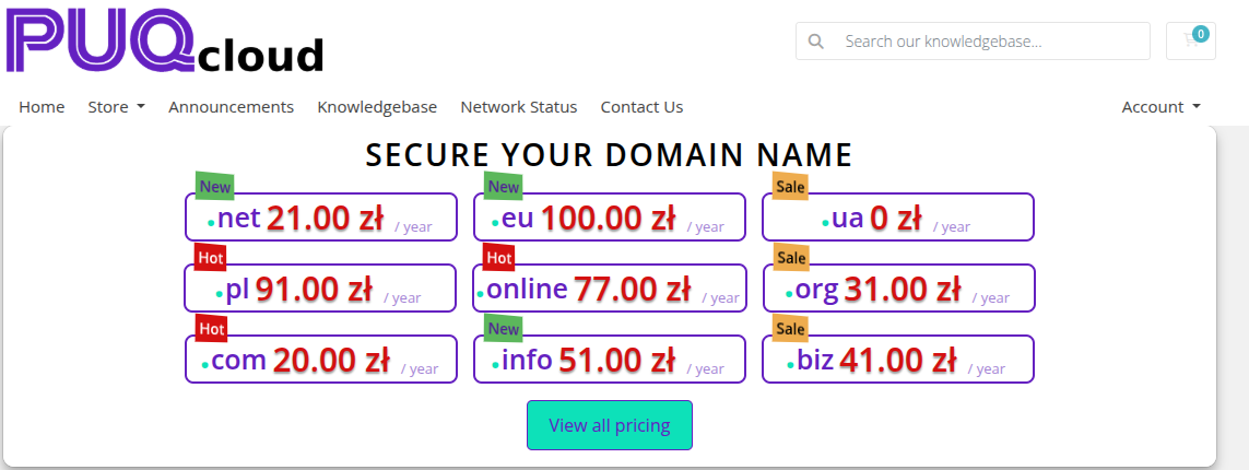Domain TLD widget frontend render