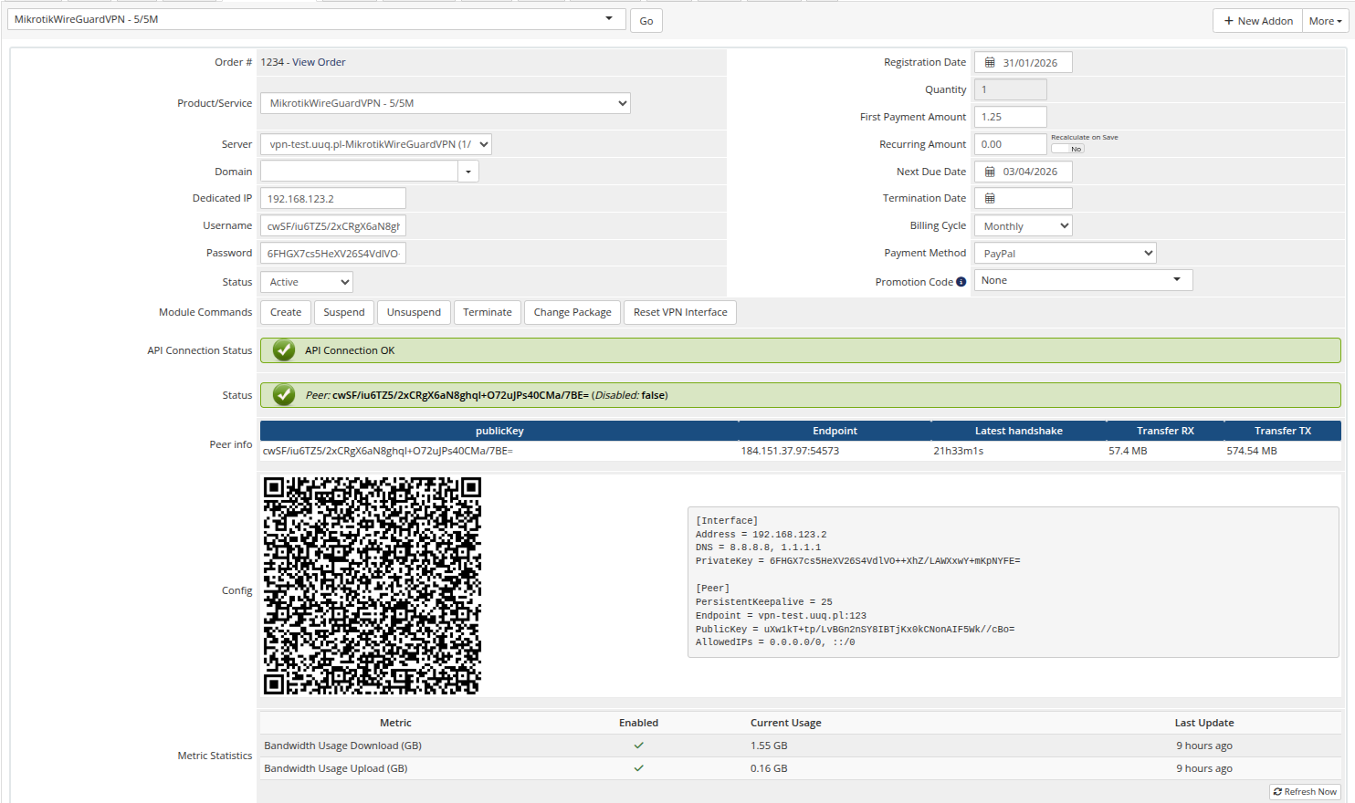 Admin area - Product information