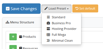 Load Preset dropdown menu