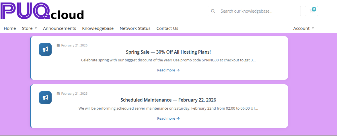 Announcements widget frontend render