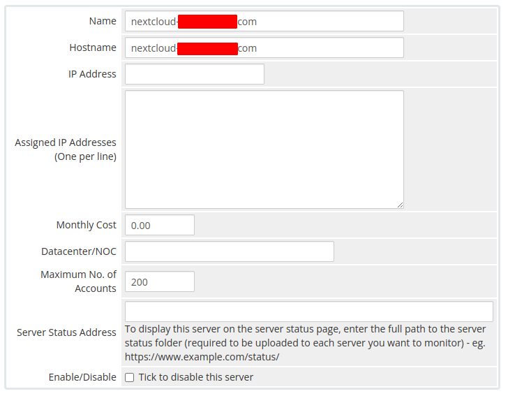 Add server - general settings