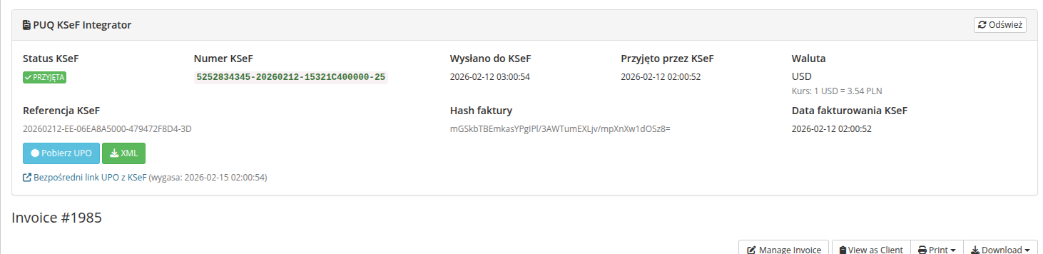 Panel KSeF — faktura przyjeta z pelnym zestawem informacji