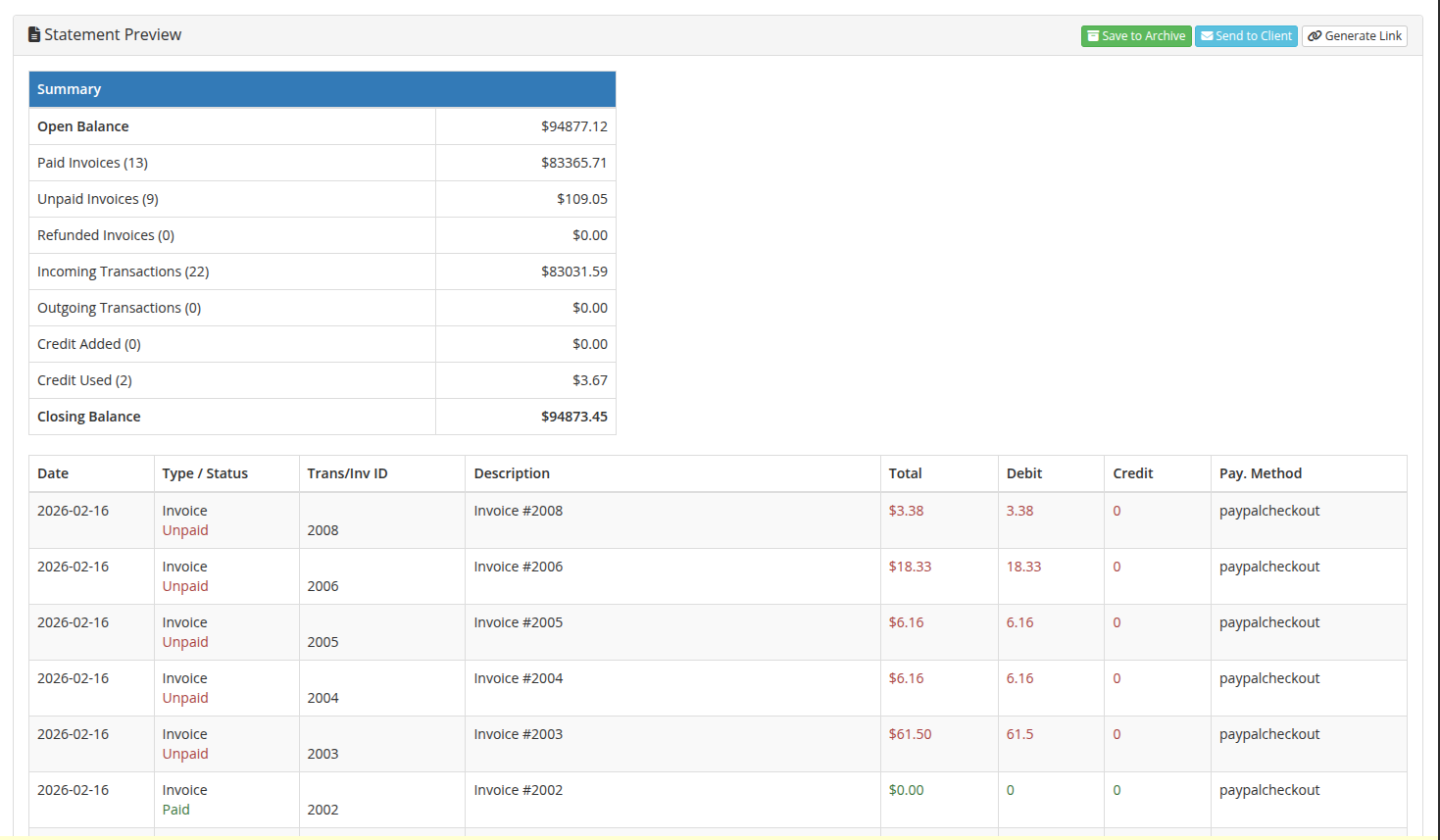 Statement preview with action buttons