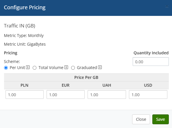 metric pricing setup