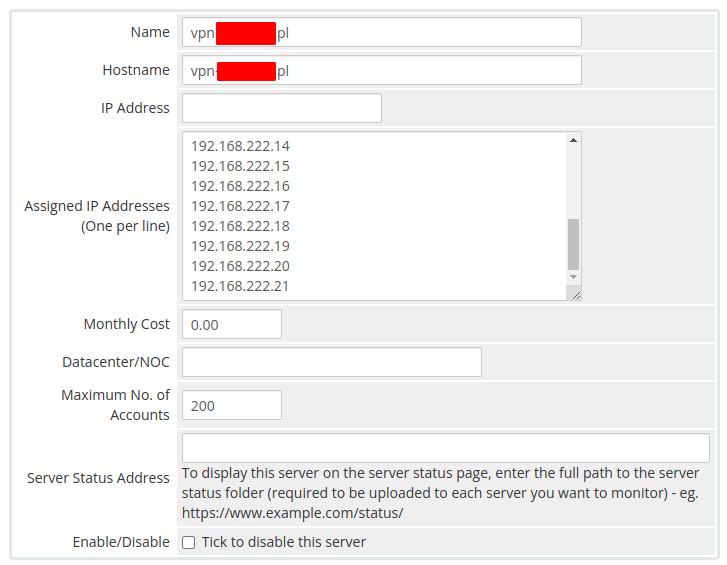 WHMCS Server - Assigned IP Addresses