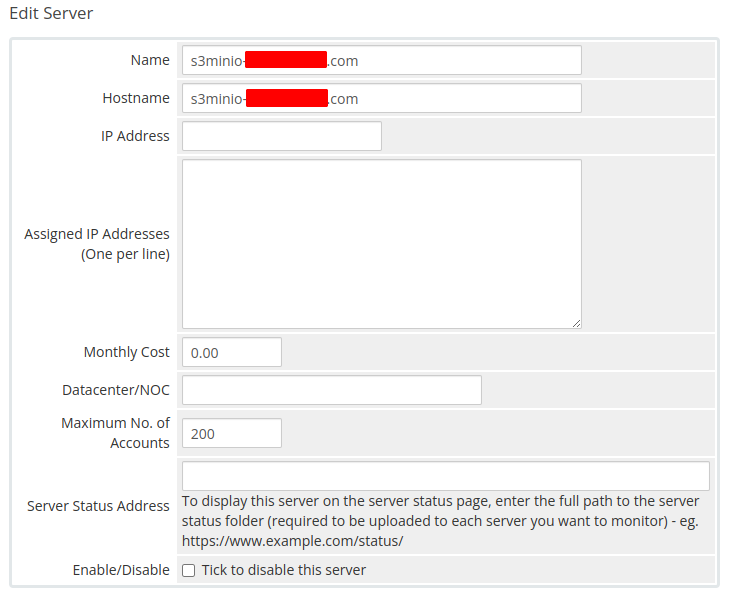 Add server - General settings