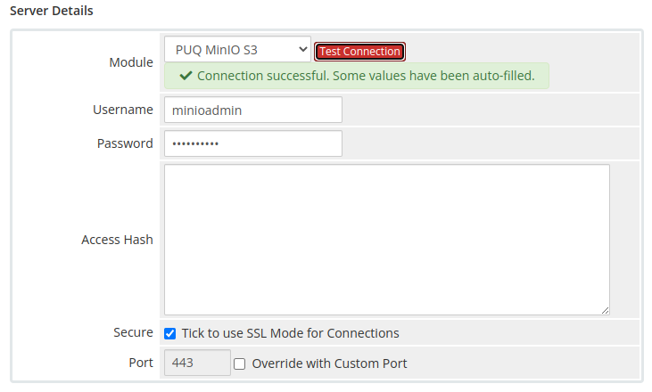 Add server - Module settings