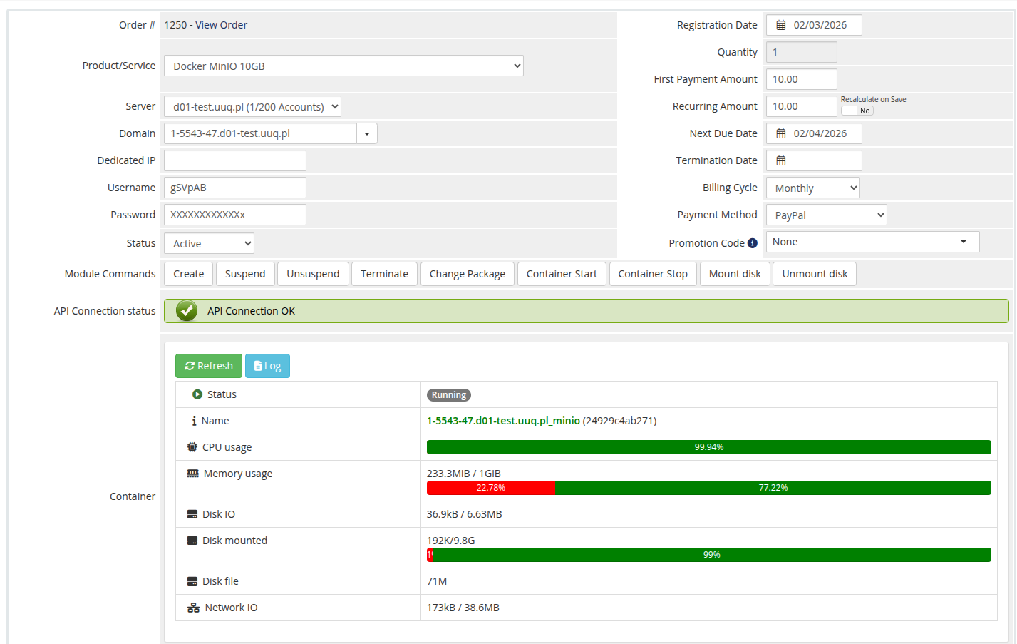 Admin area product information