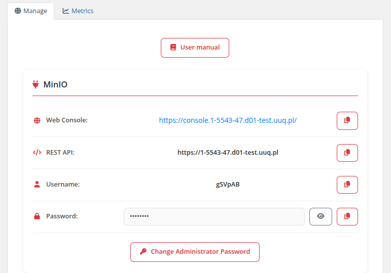 Client area home screen - Connection details