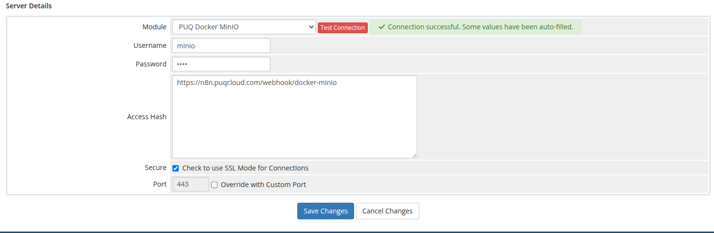 Add server - Module settings