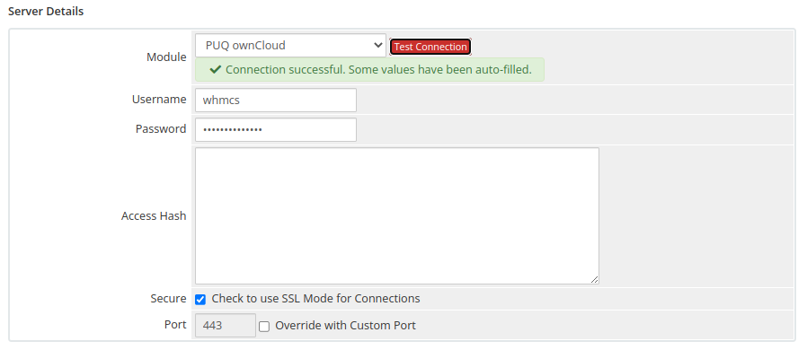 Add server - module settings