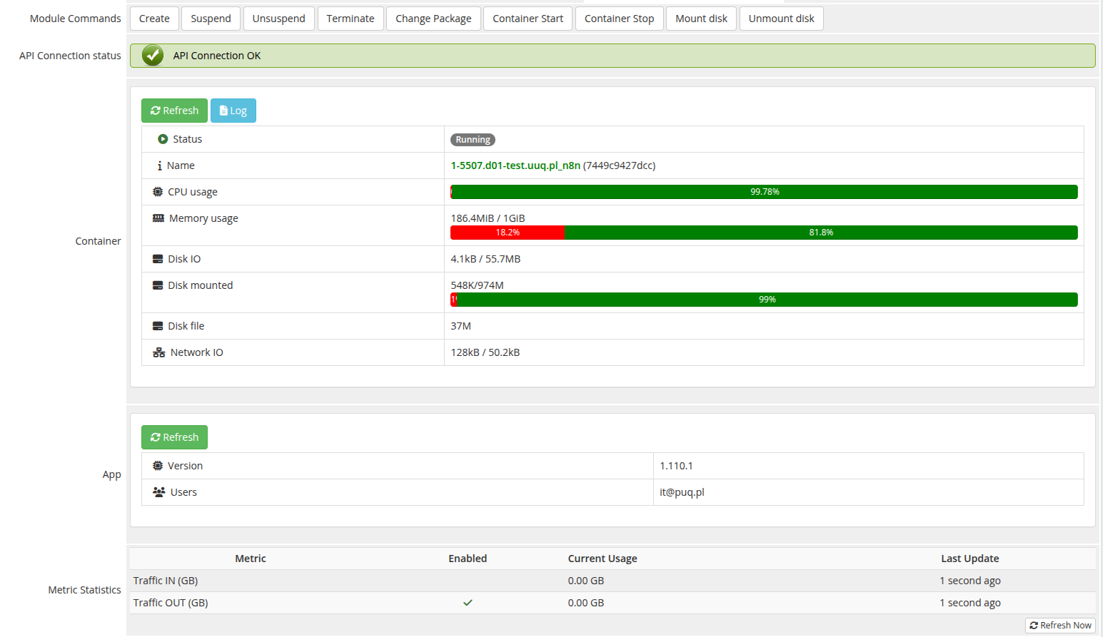 Admin area product information