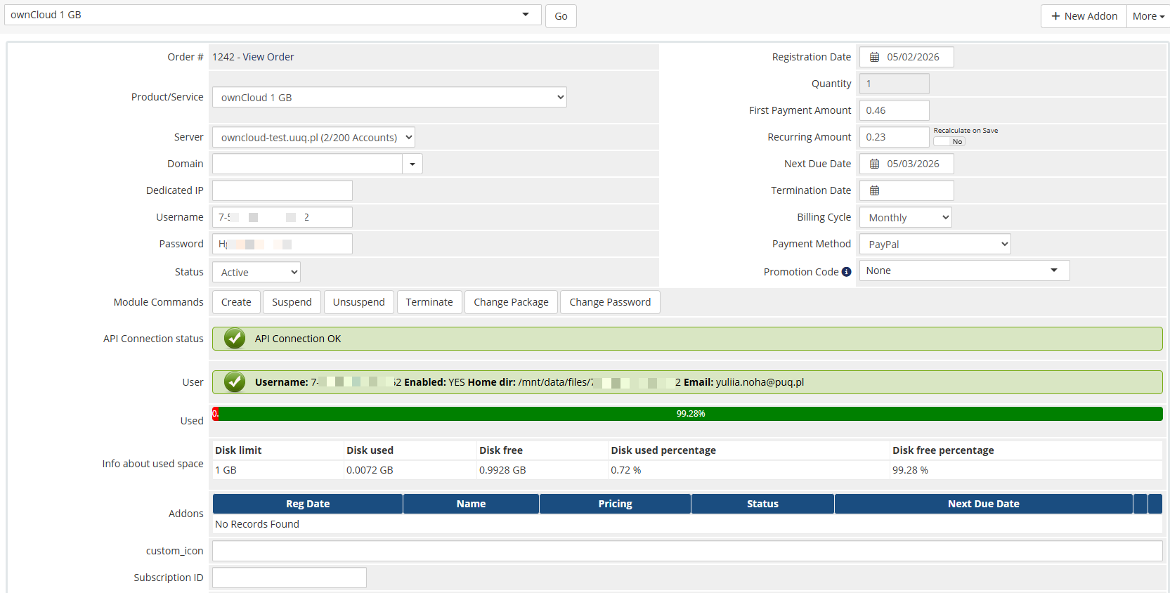 Admin area product information