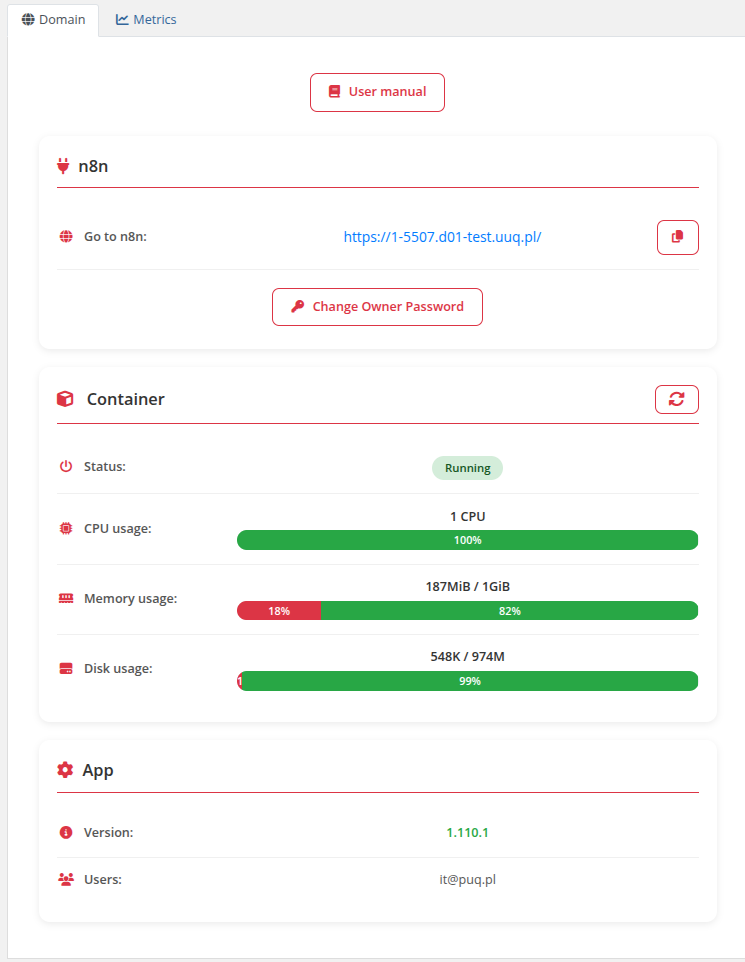 Client area home screen