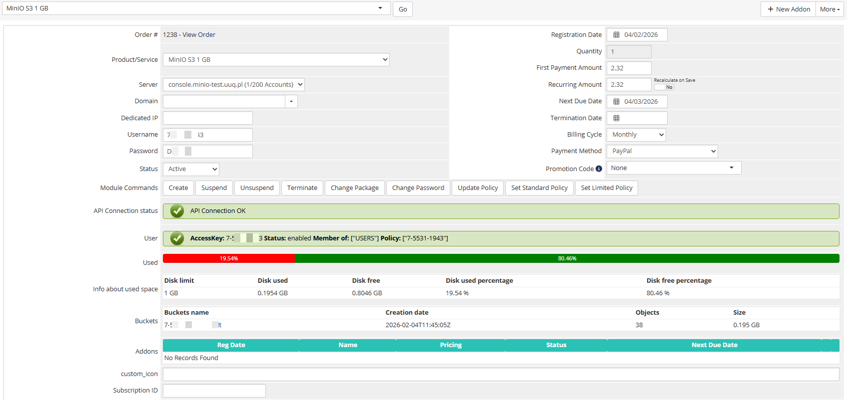 Admin area product information