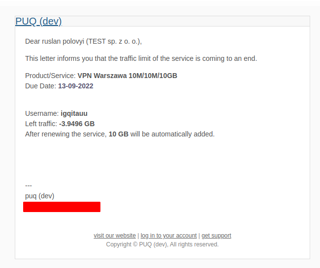 Email notification — traffic limit