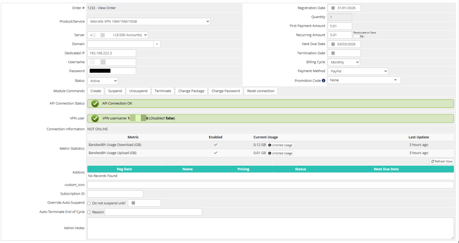 Admin area product information