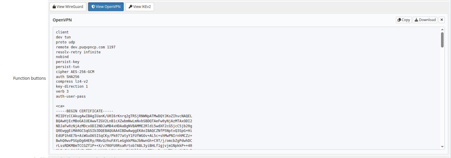 OpenVPN view in admin