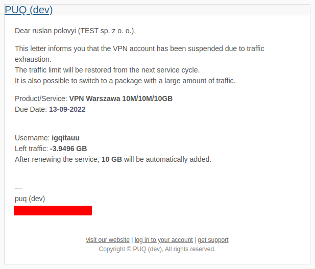 Email notification — suspension