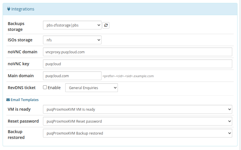 Integrations section