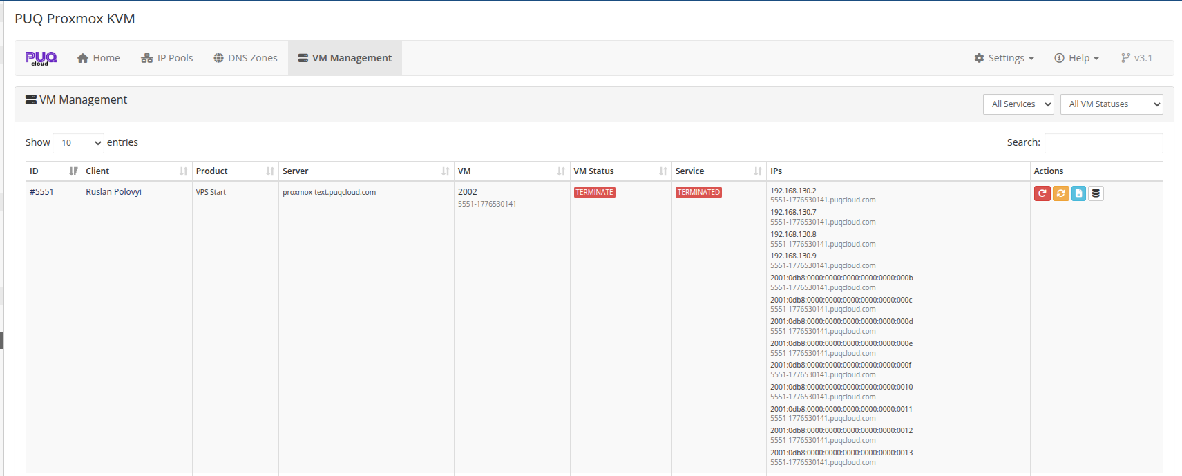 VM Management with a terminate in progress