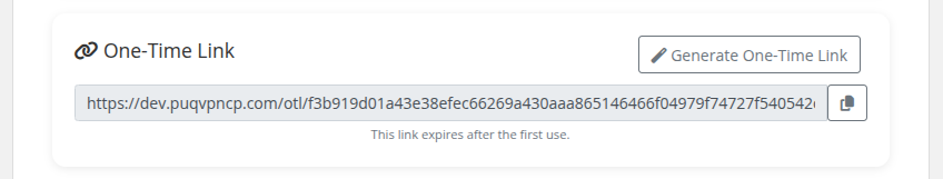 One-Time Link generated