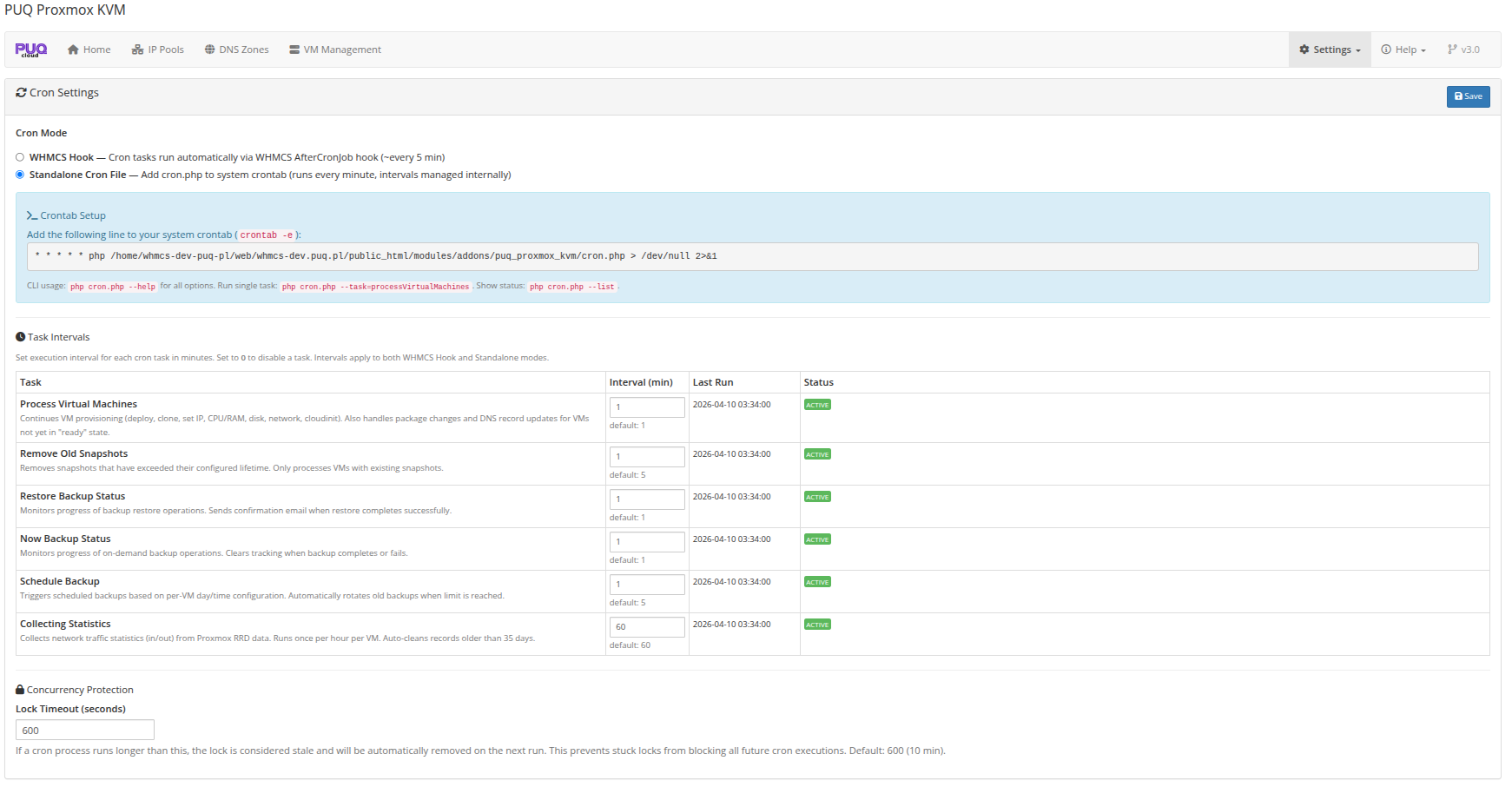 Cron Settings — Standalone mode