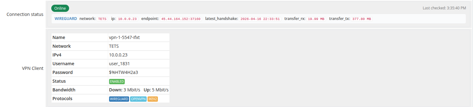 Connection status + VPN Client