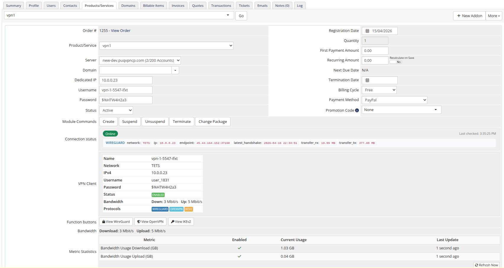 Admin area — product information