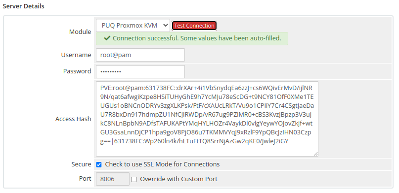 Server Details with Proxmox password authentication (v2.2-)