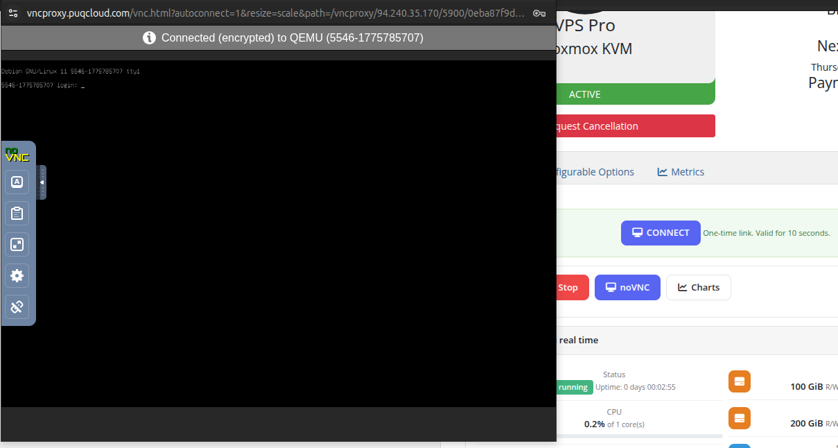 noVNC console connecting