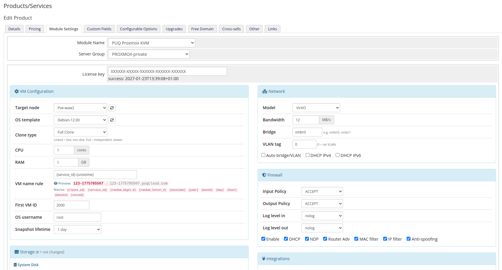 Admin product config