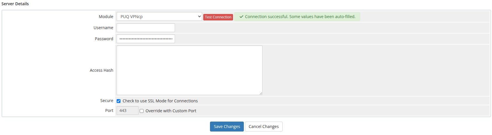 Add server - module settings