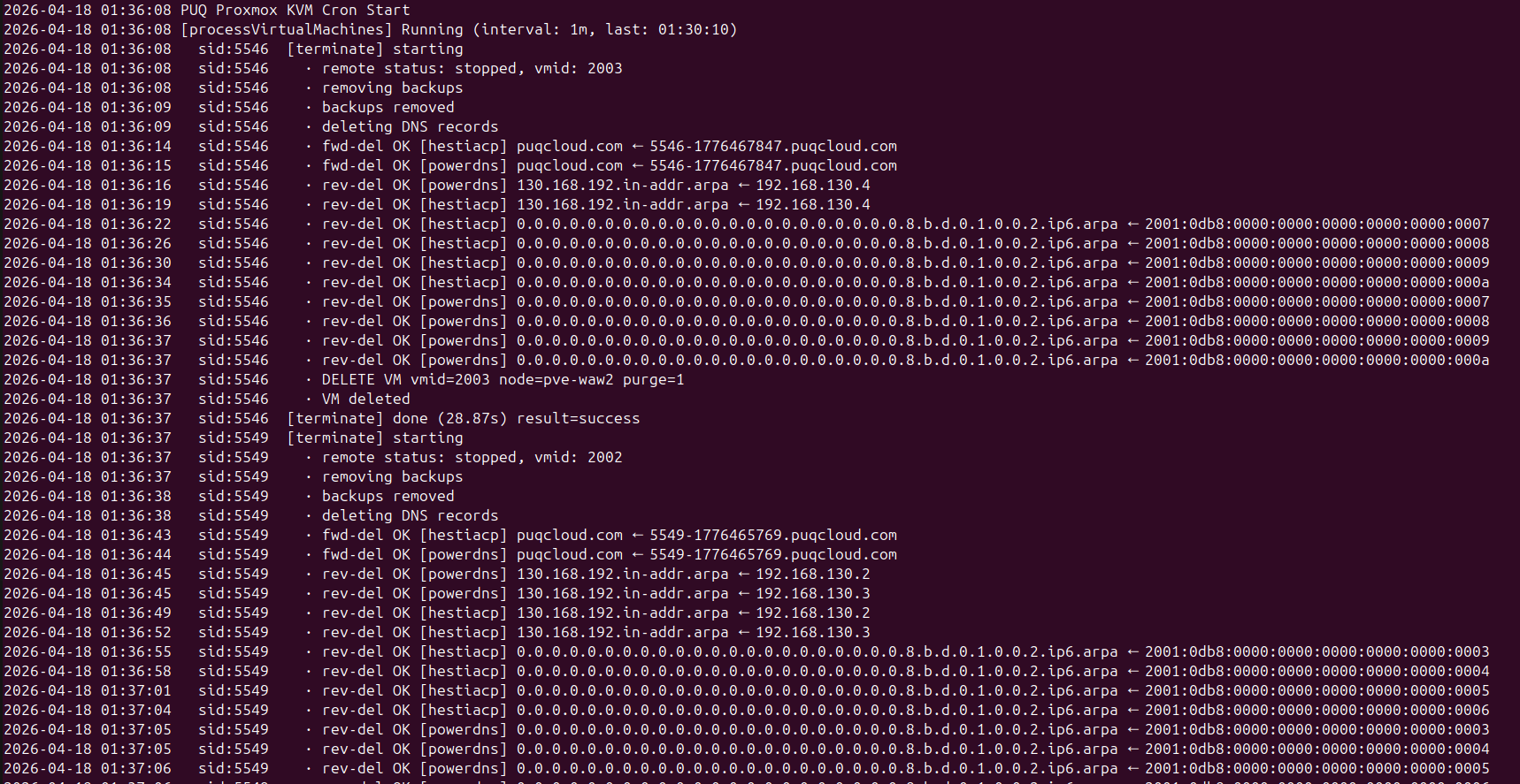 Cron live output of a terminate run