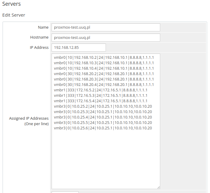 Name, Hostname and Assigned IP Addresses fields