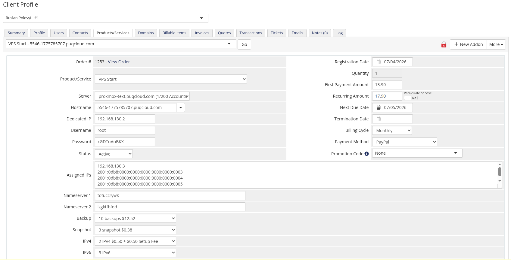 Service detail overview