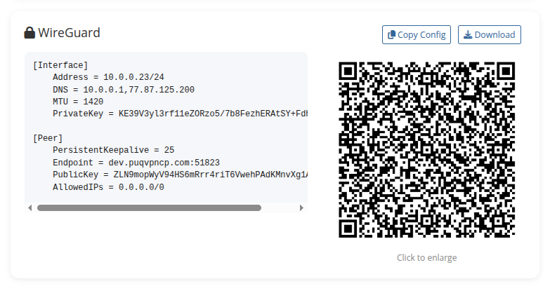 WireGuard config + QR