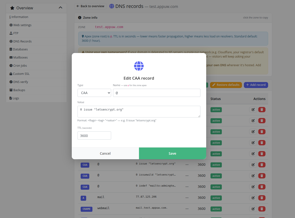 Edit DNS record