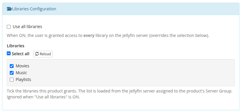 Libraries — dynamic checkbox picker