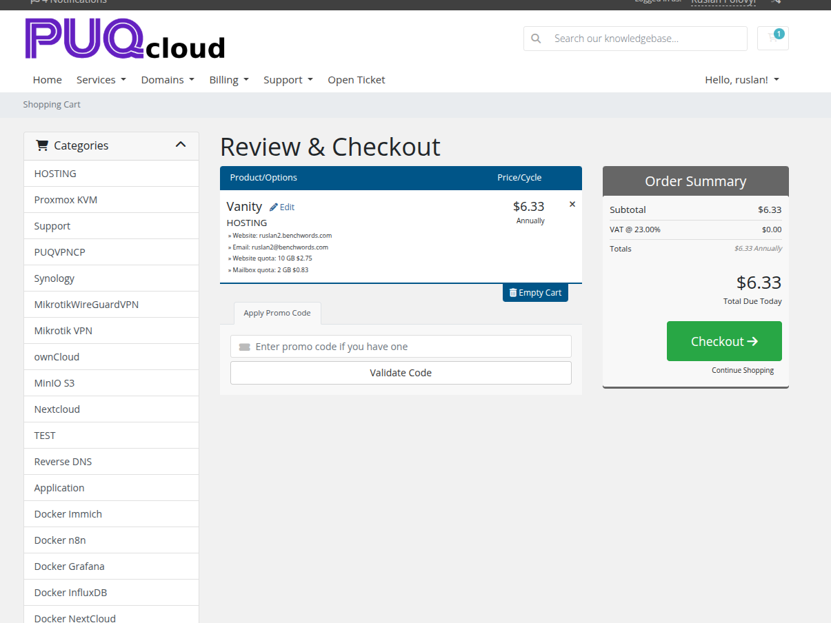 Vanity checkout